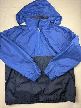 Acuity Men's Two-Tone Blue Quarter Zip Pullover Windbreaker Jacket Hood Size L